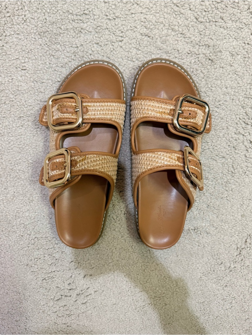 Universal Thread Raffia Double Buckle Slide Sandals Tan | Size 7.5